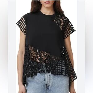 AllSaints Zala Lace Panel Asymmetric Top